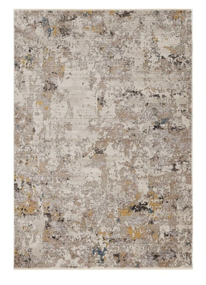 4' X 6' Beige Tan And Gold Abstract Distressed Area Rug