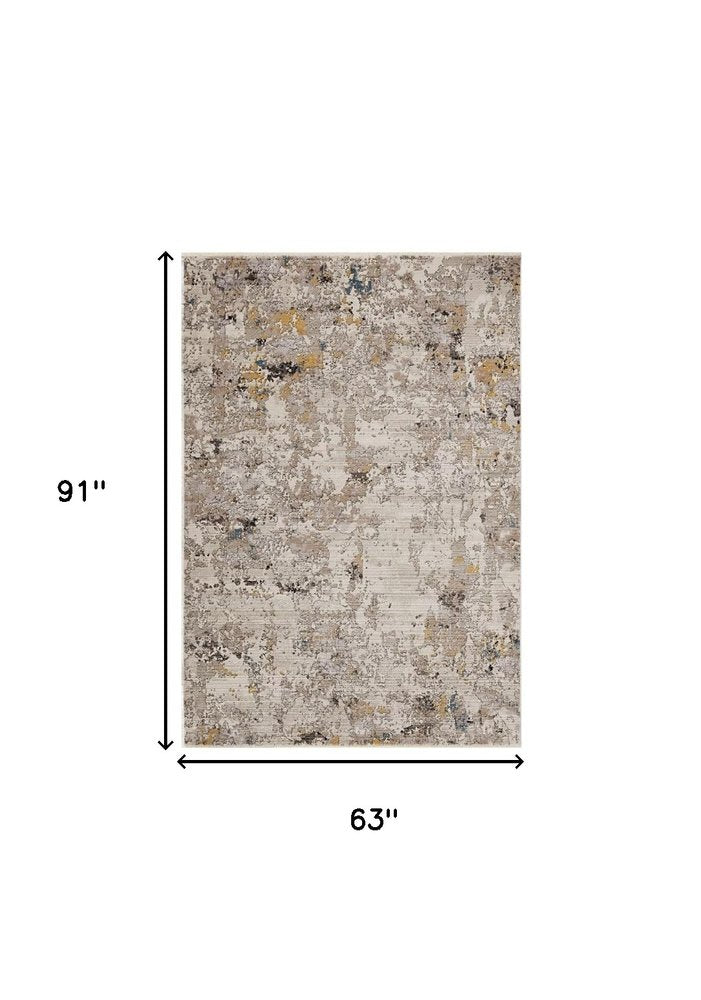 8' Beige Tan And Gold Abstract Round Rug