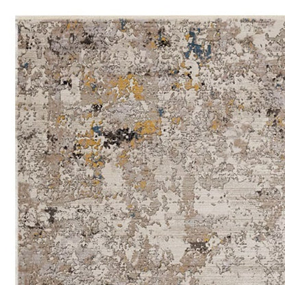 8' Beige Tan And Gold Abstract Round Rug