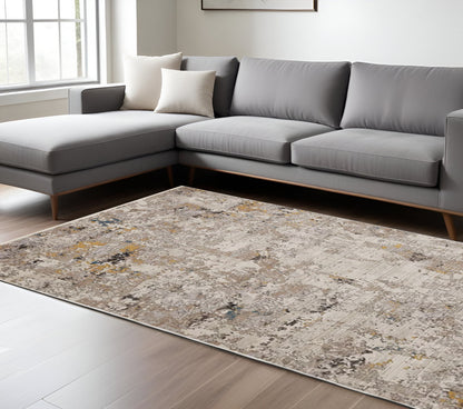 8' Beige Tan And Gold Abstract Round Rug