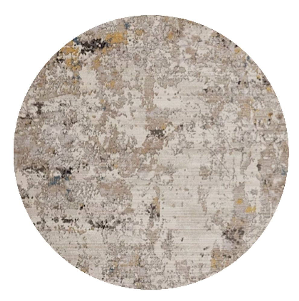 8' Beige Tan And Gold Abstract Round Rug