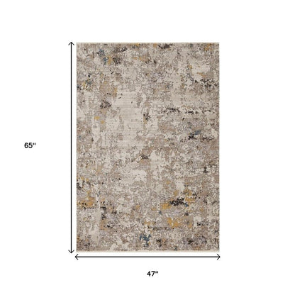 4' X 5' Beige Tan And Gold Abstract Area Rug