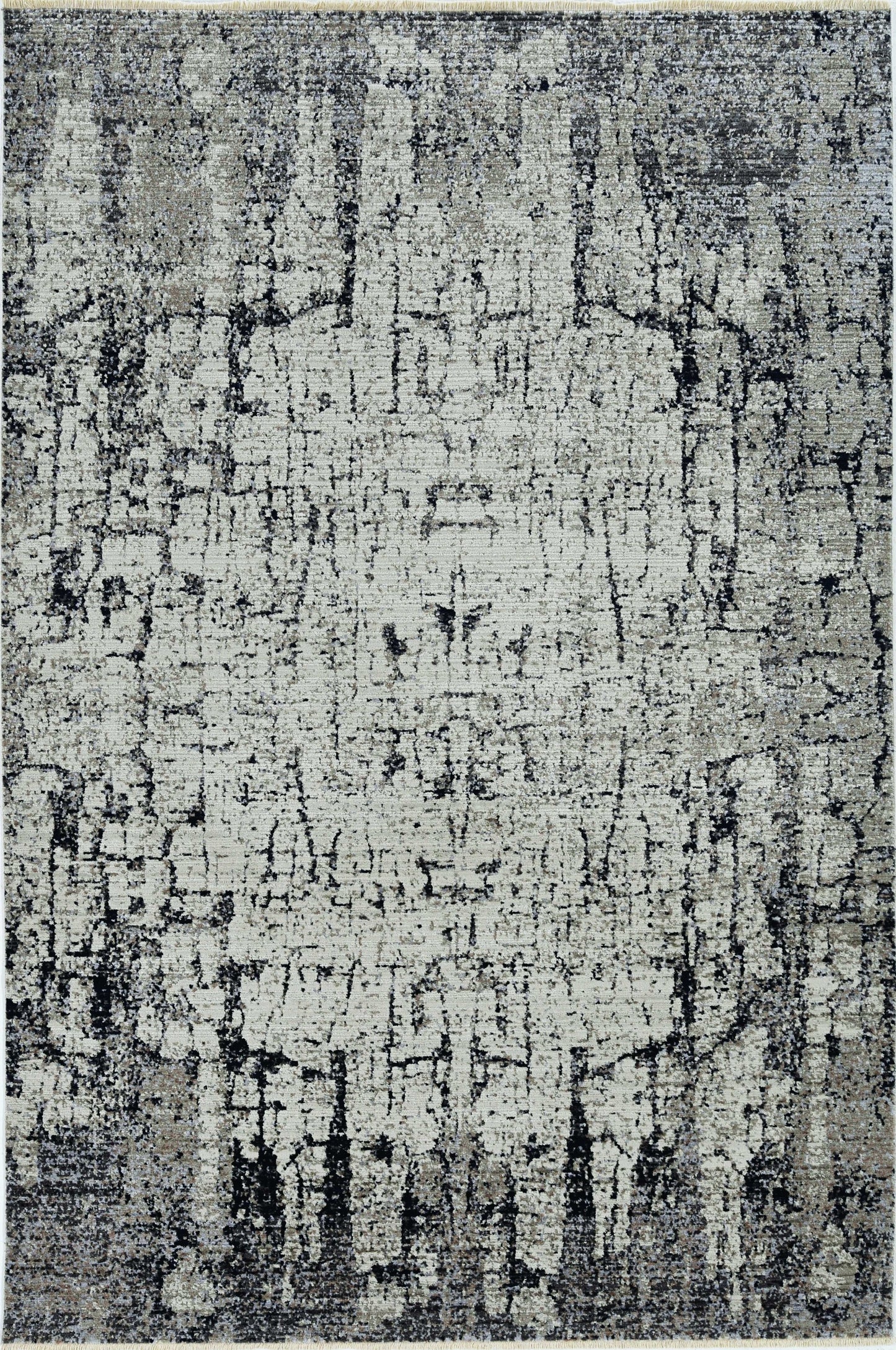 4'X6' Ivory Grey Machine Woven Shrank Abstract Industrial Style Indoor Area Rug