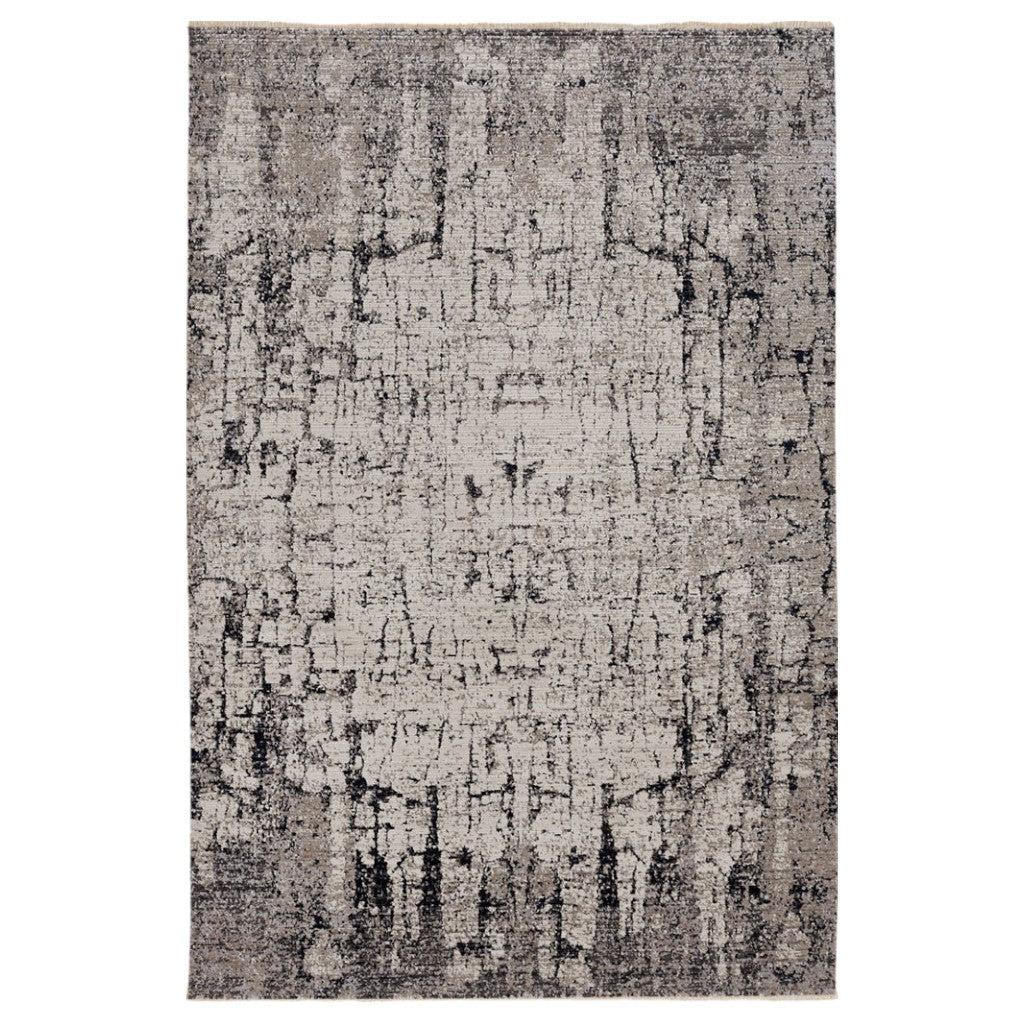 5' X 8' Ivory And Gray Abstract Distressed Area Rug