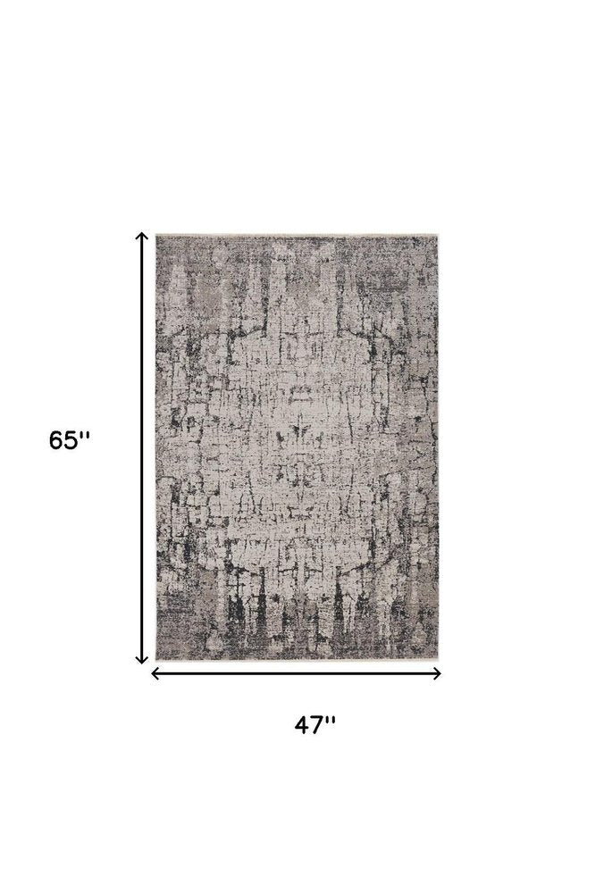 4' X 6' Ivory And Gray Abstract Distressed Area Rug
