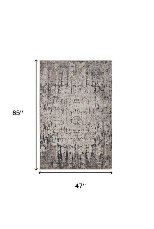 4' X 6' Ivory And Gray Abstract Distressed Area Rug