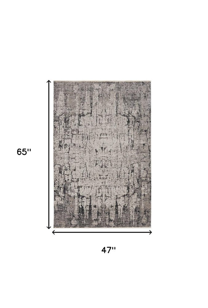 5' X 8' Ivory And Gray Abstract Distressed Area Rug