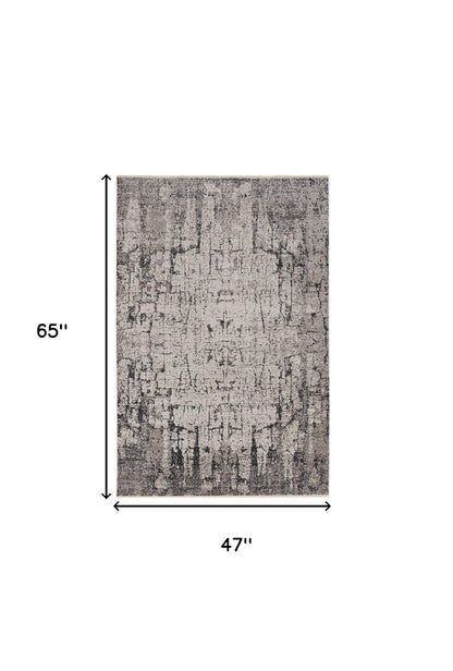 5' X 8' Ivory And Gray Abstract Distressed Area Rug