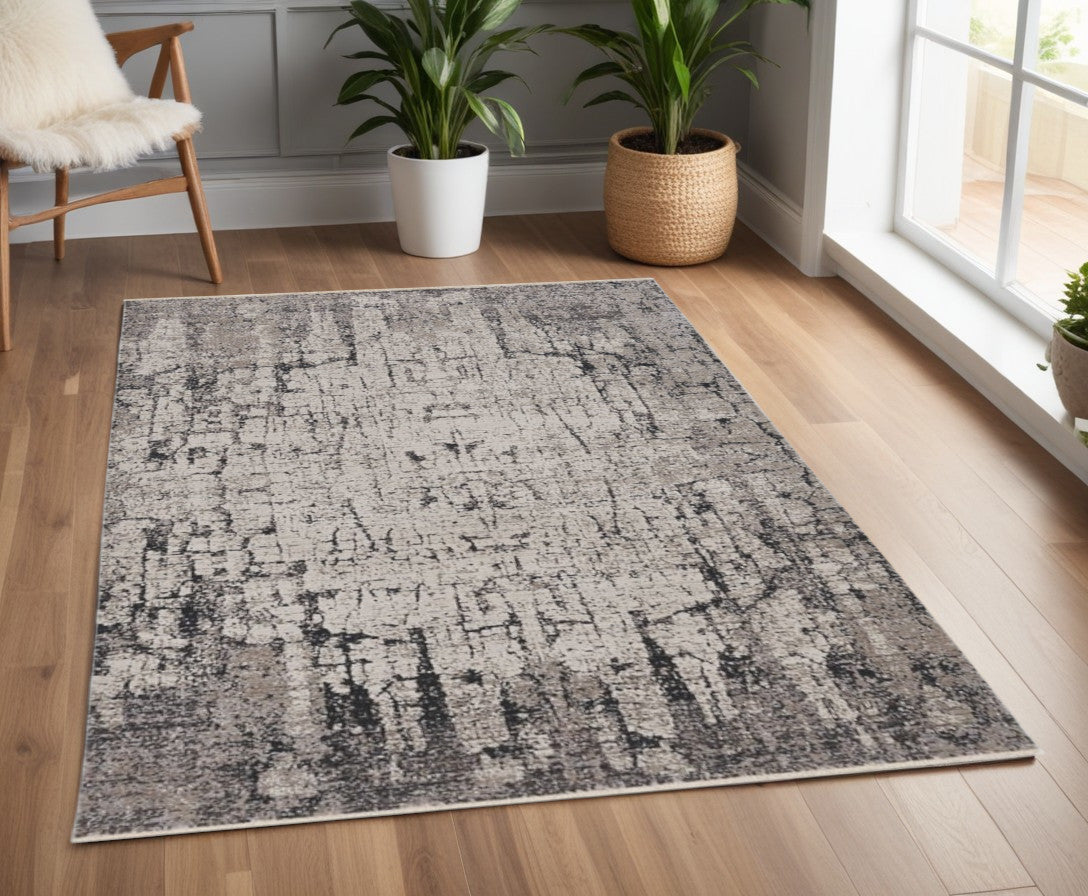 94 X 130 Ivory Or Grey Polyester Rug