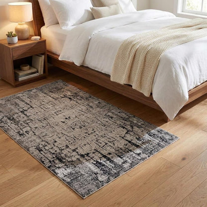 4' X 6' Ivory And Gray Abstract Distressed Area Rug