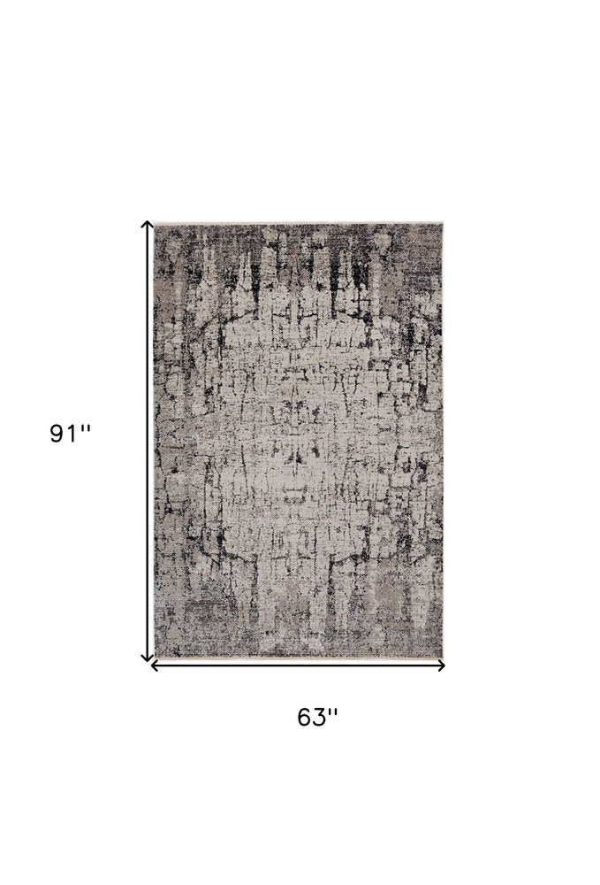 5' X 8' Ivory And Gray Abstract Distressed Area Rug