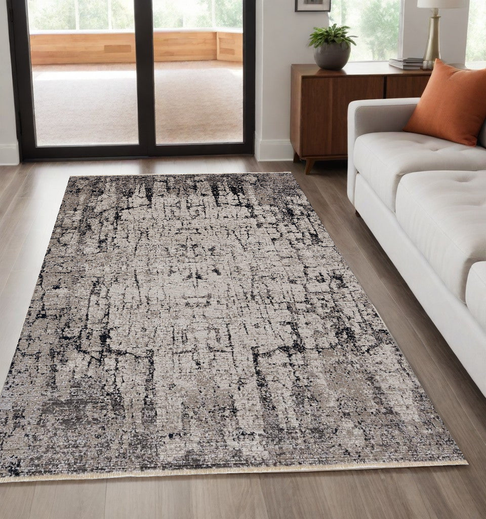 5' X 8' Ivory And Gray Abstract Distressed Area Rug