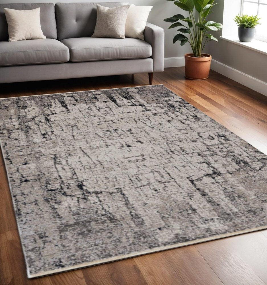 4' X 6' Ivory And Gray Abstract Distressed Area Rug