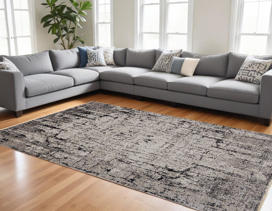 4' X 6' Ivory Grey Machine Woven Shrank Abstract Industrial Style Indoor Area Rug