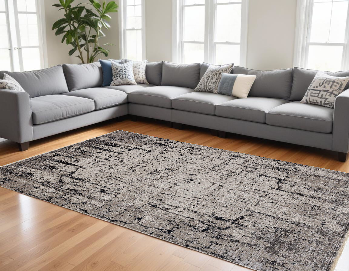 8' Gray and Ivory Round Area Rug