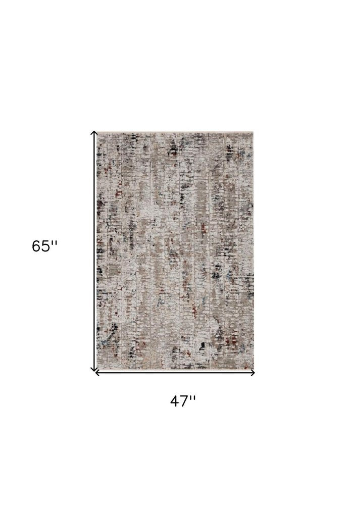 4' X 5' Beige And Gray Abstract Distressed Area Rug