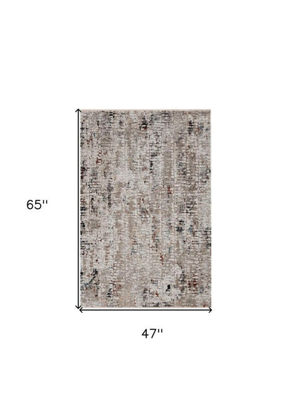 4' X 5' Beige And Gray Abstract Distressed Area Rug