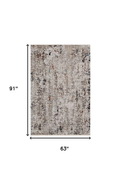 5' X 8' Beige And Gray Abstract Distressed Area Rug