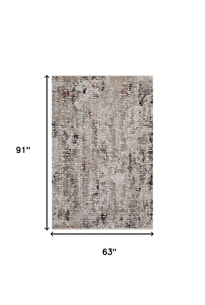 5' X 8' Beige And Gray Abstract Distressed Area Rug