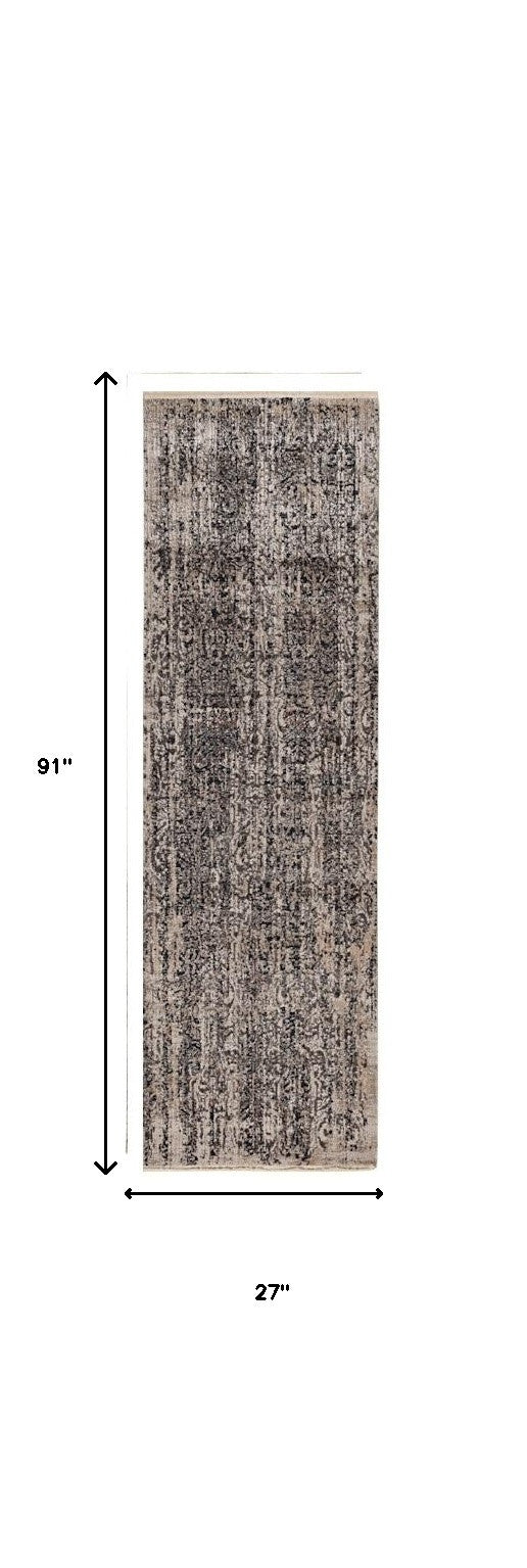 5' X 8' Grey Machine Woven Distressed Traditional Indoor Area Rug