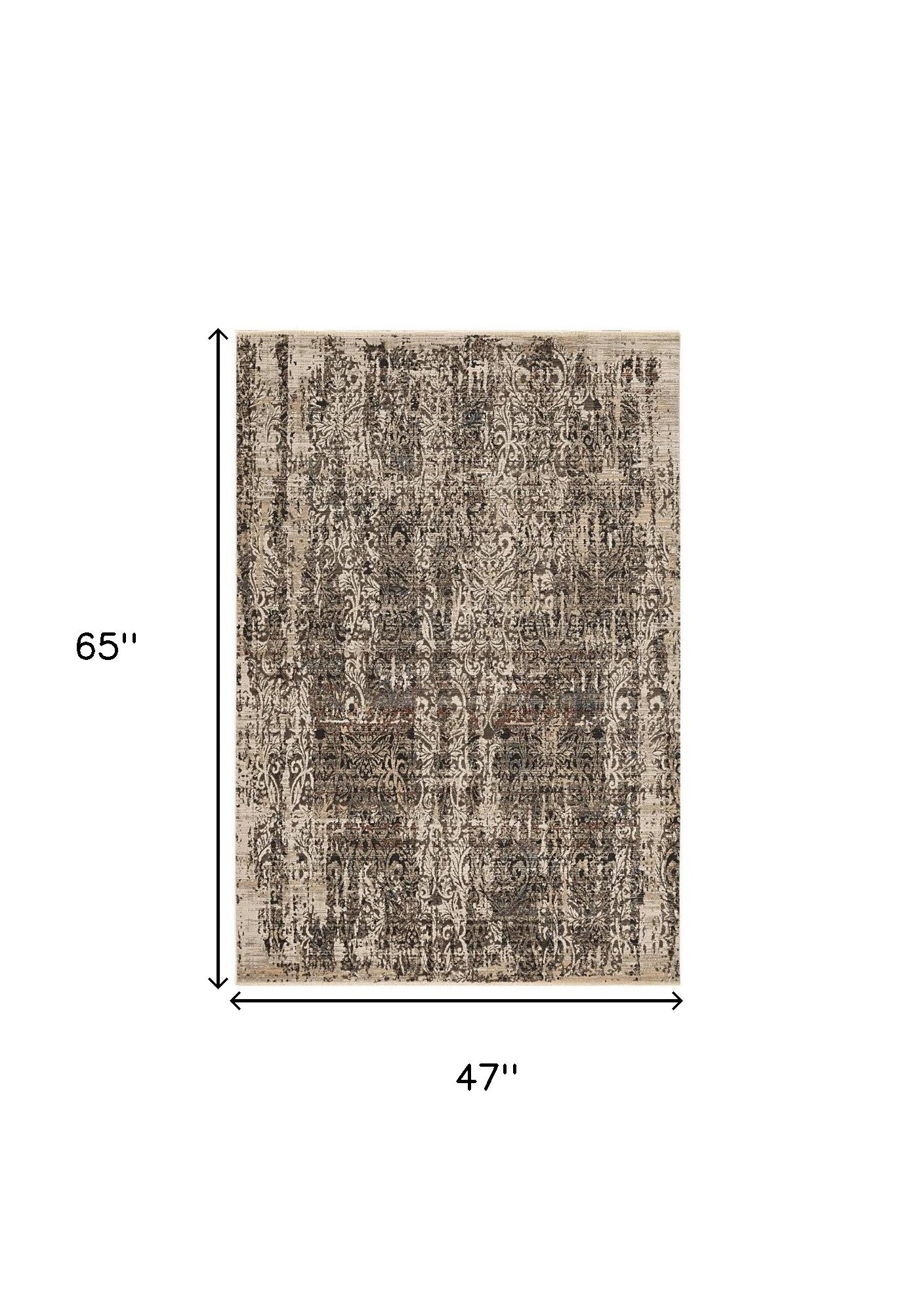 5' X 8' Grey Machine Woven Distressed Traditional Indoor Area Rug