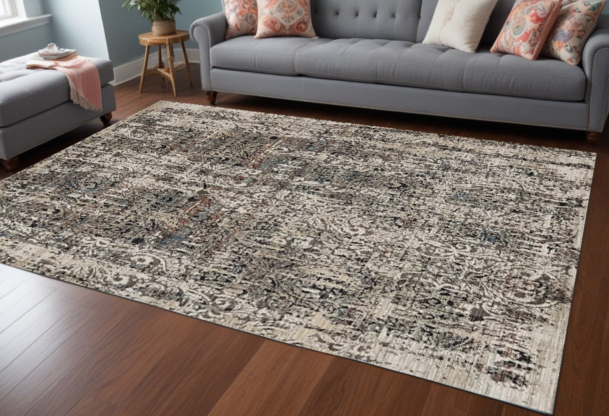 5' X 8' Grey Machine Woven Distressed Traditional Indoor Area Rug