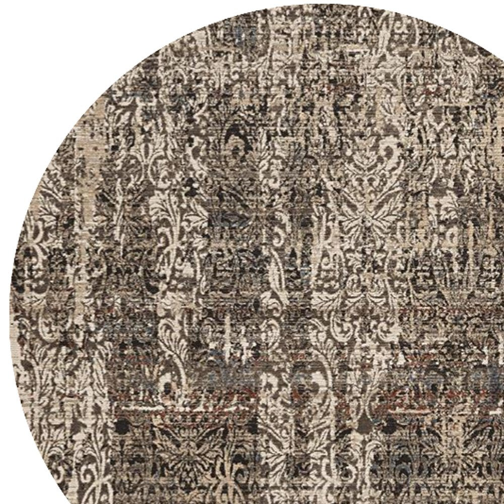 8' Gray And Tan Abstract Round Rug