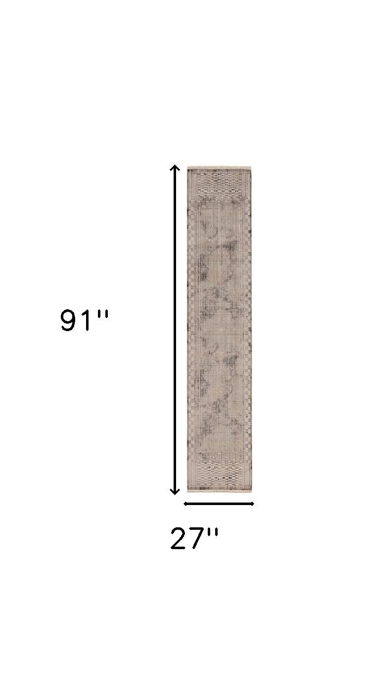 2' X 8' Natural Geometric Bars Runner Rug