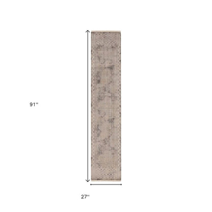 8' Beige And Brown Abstract Round Rug