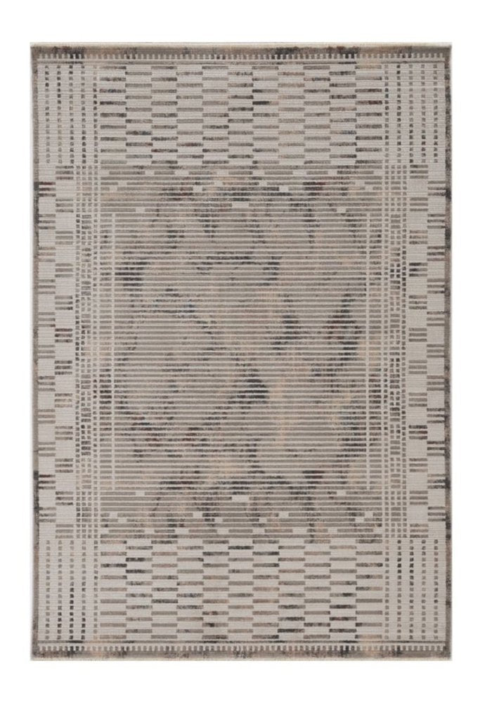 8' Beige And Brown Abstract Round Rug