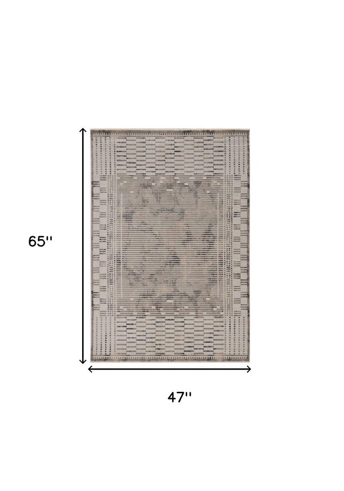 8' Beige And Brown Abstract Round Rug