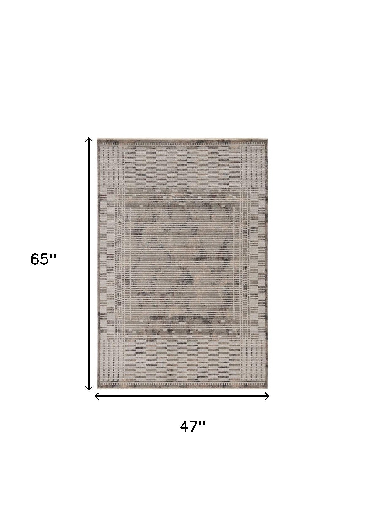 5' X 8' Natural Brown Machine Woven Abstract Lines Indoor Area Rug