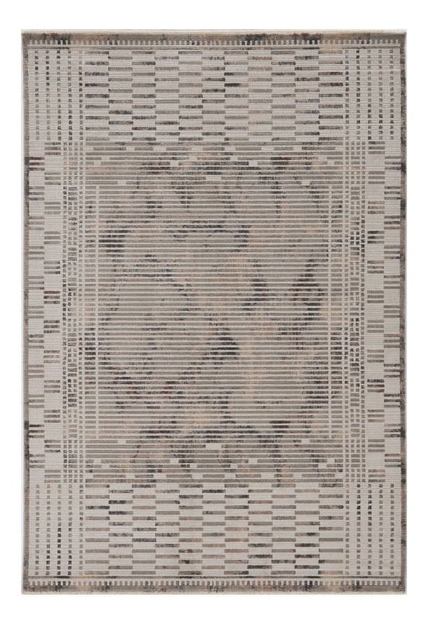 5' X 8' Natural Brown Machine Woven Abstract Lines Indoor Area Rug