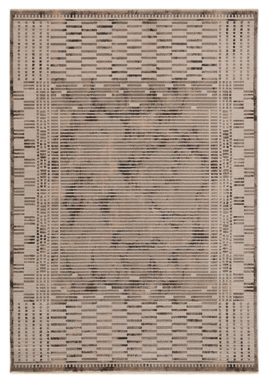 5' X 8' Natural Brown Machine Woven Abstract Lines Indoor Area Rug