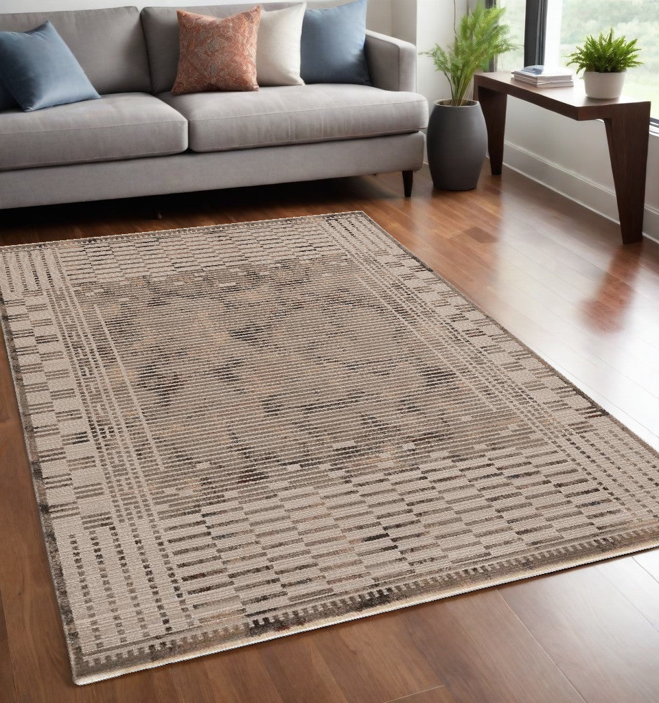 2' X 8' Natural Geometric Bars Runner Rug