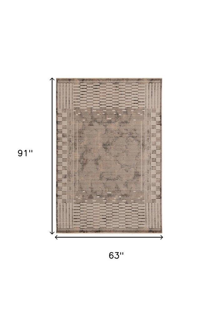 8' Beige And Brown Abstract Round Rug