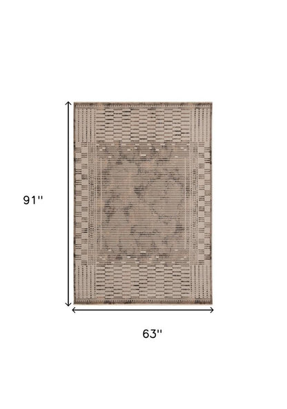 8' Beige And Brown Abstract Round Rug
