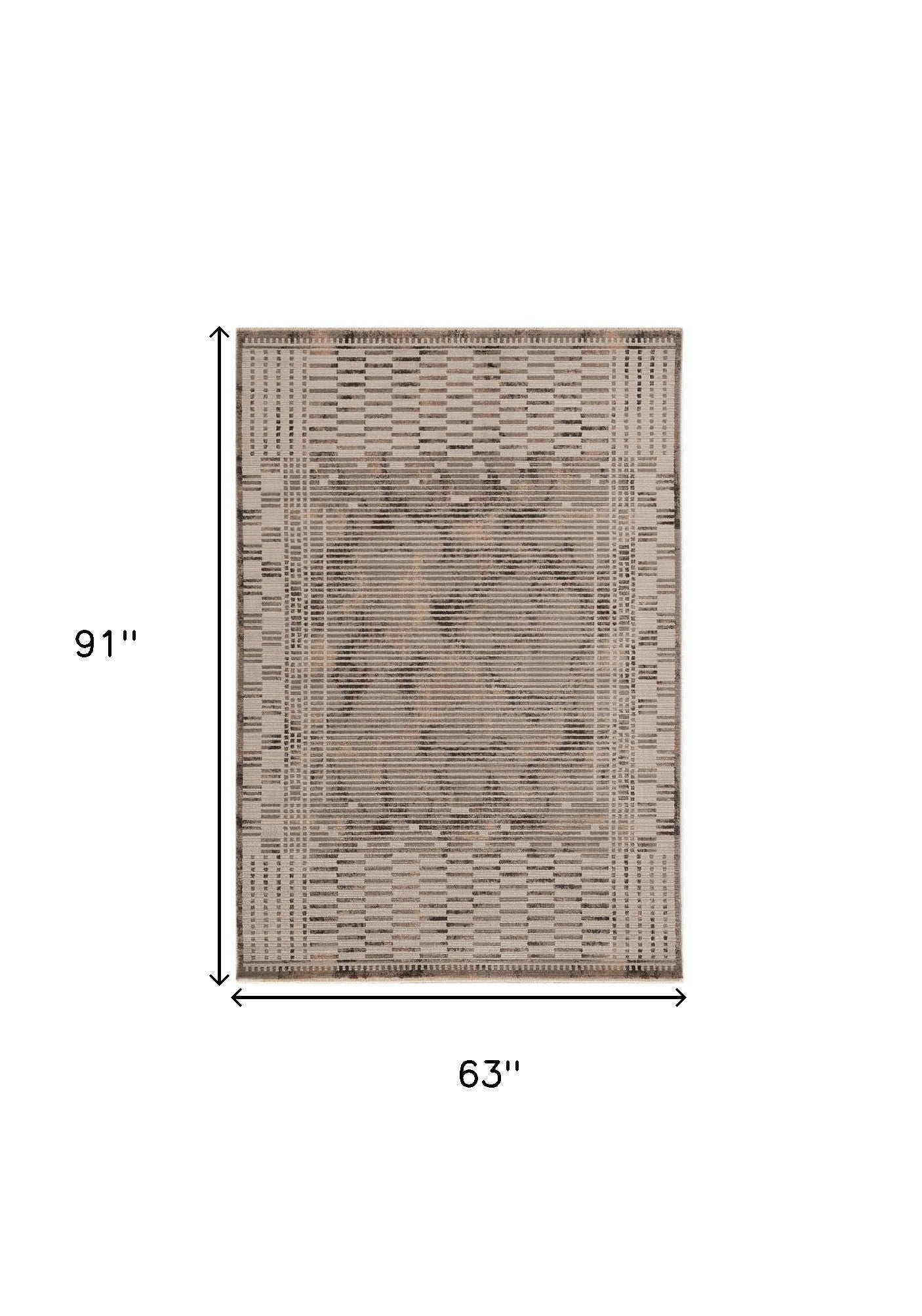 5' X 8' Natural Brown Machine Woven Abstract Lines Indoor Area Rug