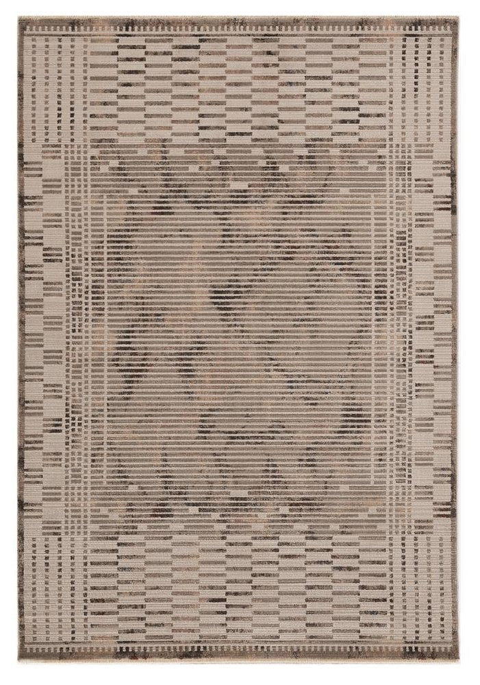 8' Beige And Brown Abstract Round Rug