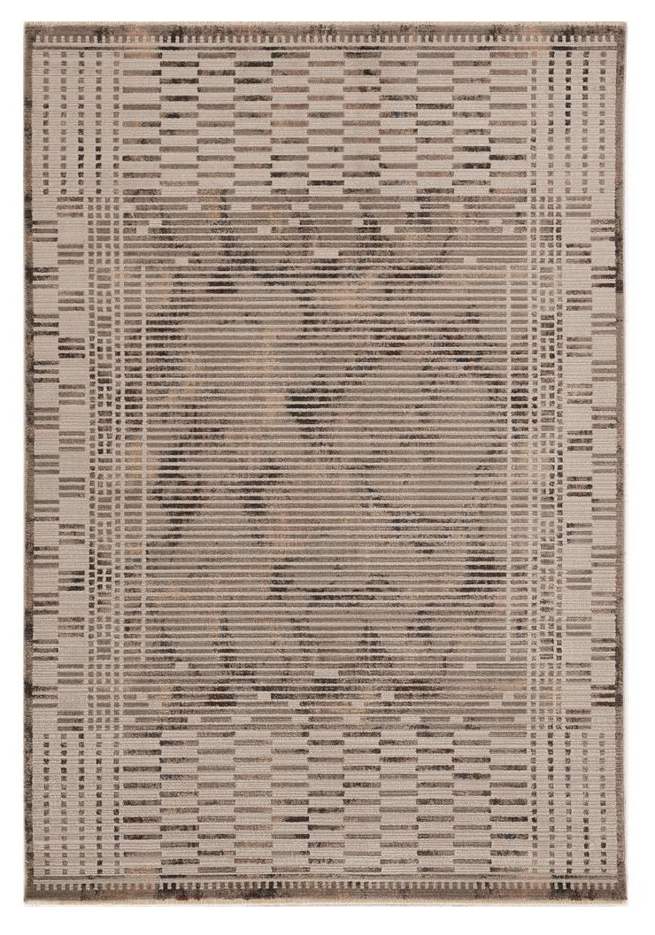 5' X 8' Natural Brown Machine Woven Abstract Lines Indoor Area Rug