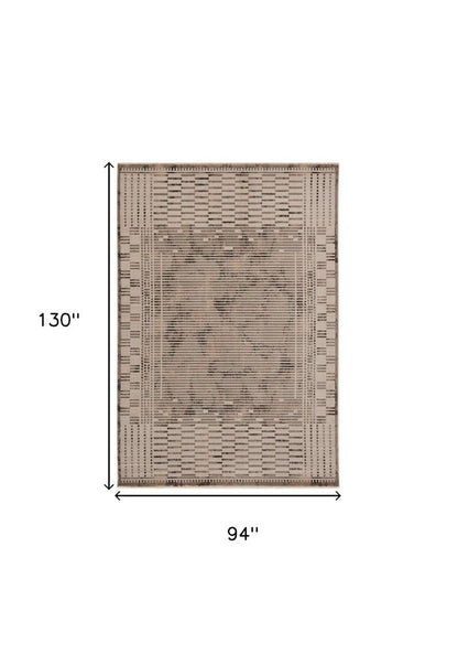 8' Beige And Brown Abstract Round Rug