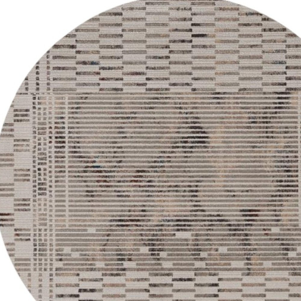 8' Beige And Brown Abstract Round Rug