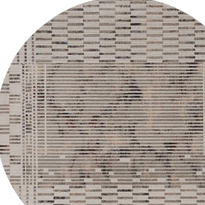 8' Beige And Brown Abstract Round Rug