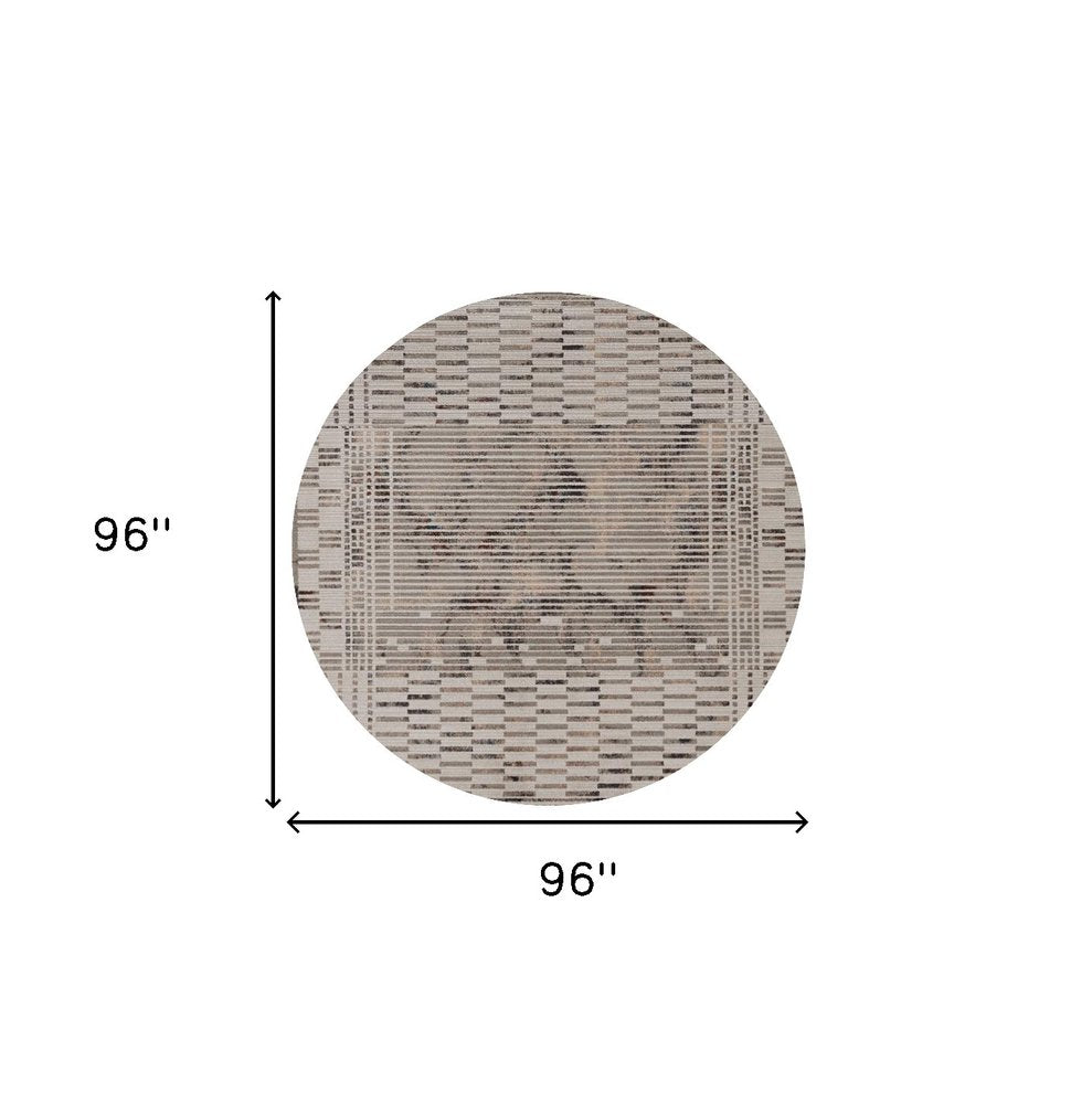 8' Beige And Brown Abstract Round Rug