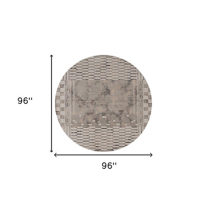 8' Beige And Brown Abstract Round Rug