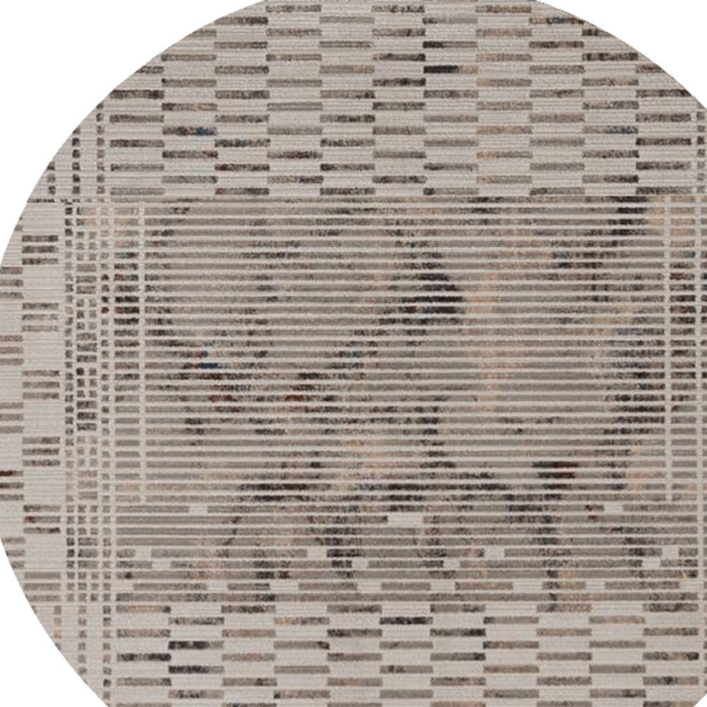8' Beige And Brown Abstract Round Rug