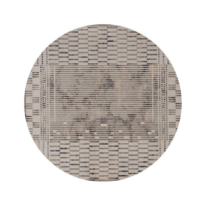 8' Beige And Brown Abstract Round Rug