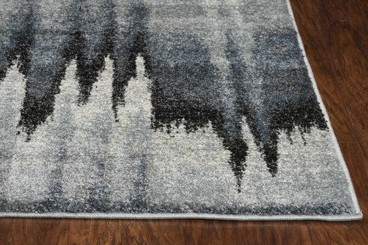 5' X 8' Blue Ivory Machine Woven Geometric Waves Indoor Area Rug