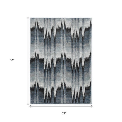 3' X 5' Ivory Blue And Gray Abstract Area Rug