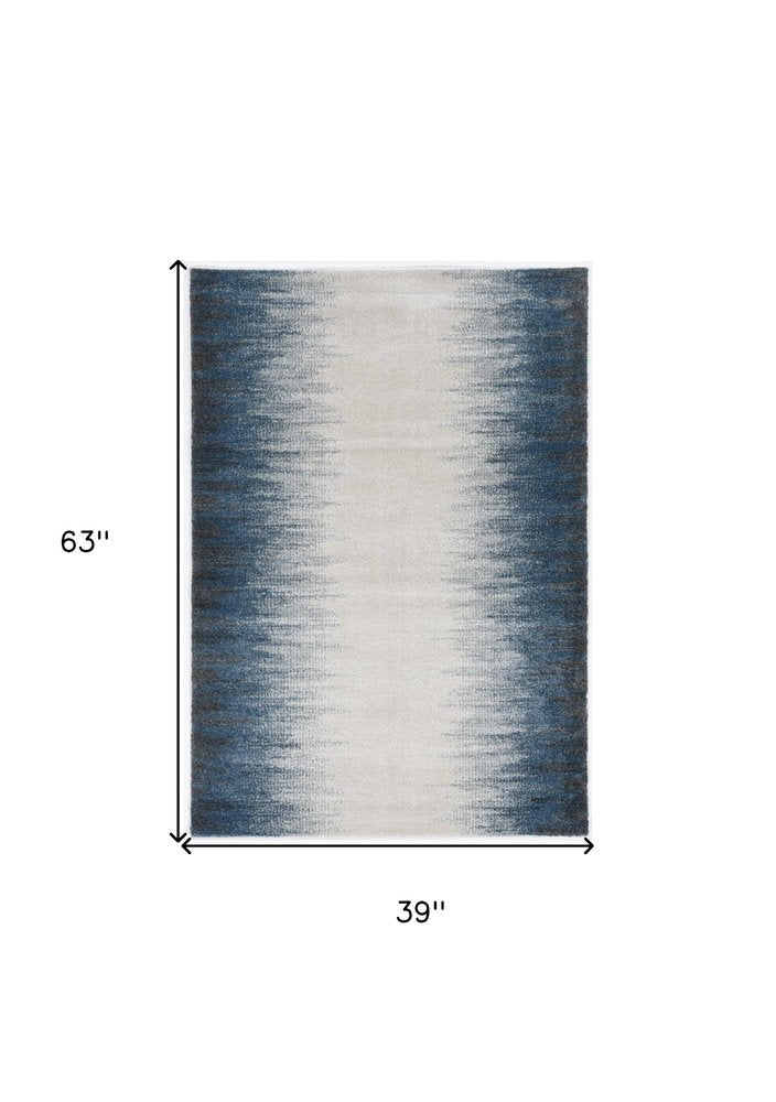 3' X 5' Ivory And Blue Abstract Area Rug